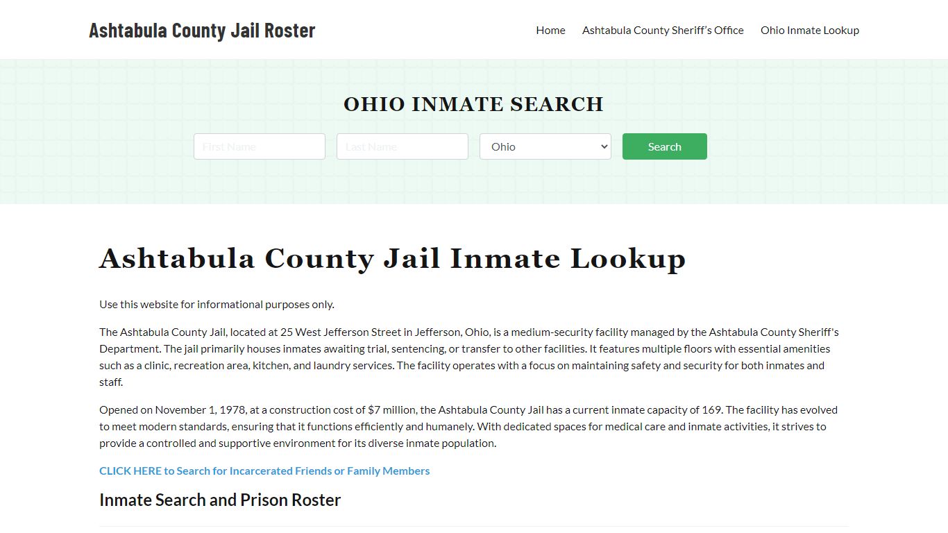 Ashtabula County Jail Roster Lookup, OH, Inmate Search