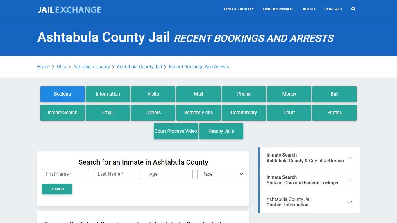 Ashtabula County Jail Recent Bookings And Arrests - Jail Exchange